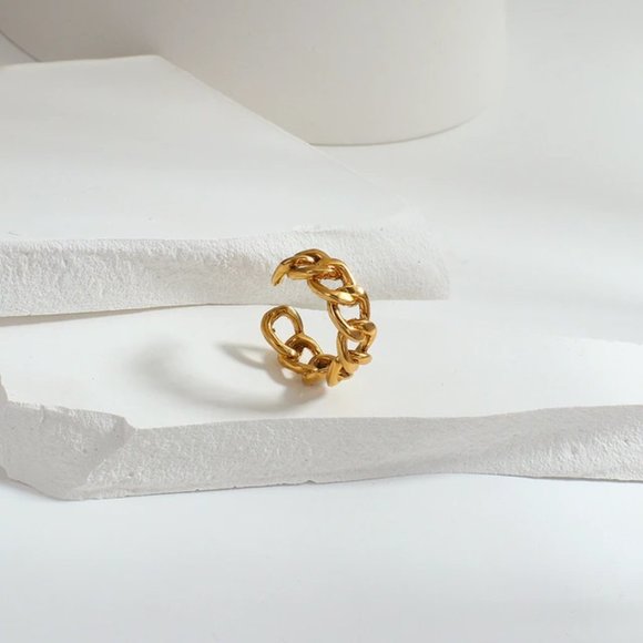 Gold Tone Chain Link Ring - Picture 1 of 1